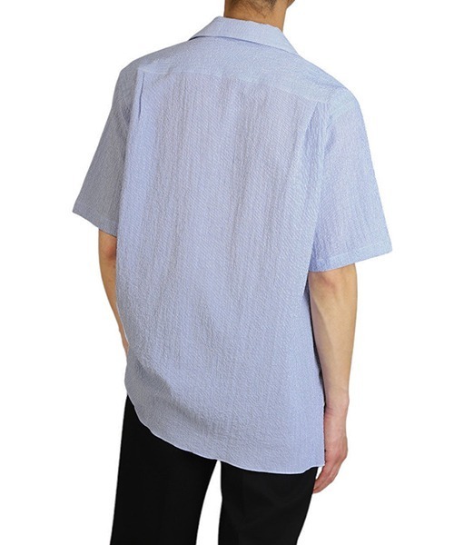 ERRICO FORMICOLA（エッリコフォルミコラ）の「Errico Formicola / エリコ フォルミコラ：CESARE M/C Open Collar S/S Shirts STRIPE：1-34215-1[MUS]（シャツ/ブラウス・メンズ・ブルー・38/39）」の2枚目の写真