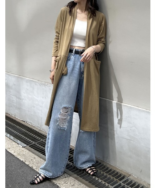 Re:EDIT（リエディ）の「[低身長/高身長サイズ有]ワイドストレートアシンメトリーダメージデニムパンツ（デニムパンツ・レディース・ブラック/ブルー/ブルー系その他・SHORT/LARGE/MEDIUM/SMALL/TALL）」の13枚目の写真