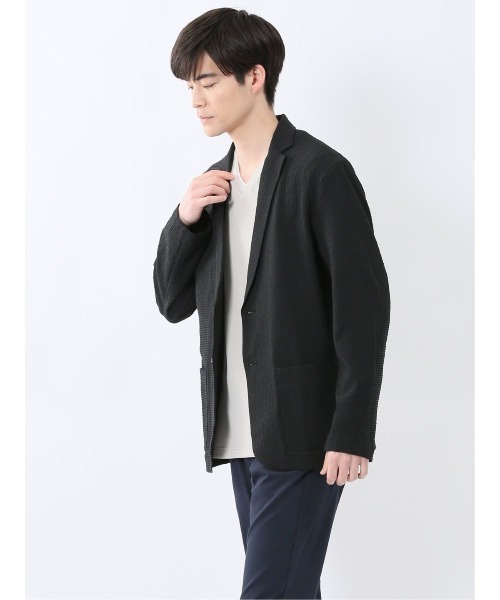 TAKA-Q(タカキュー)の「【ストレッチ 吸水速乾 ウォッシャブル】タカキュー ドットエア サッカーチェック 2ボタン シャツジャケット(テーラードジャケット・メンズ・ネイビー/ブラック・X-LARGE/LARGE/MEDIUM)」の3枚目の写真