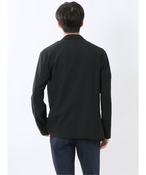 TAKA-Q(タカキュー)の「【ストレッチ 吸水速乾 ウォッシャブル】タカキュー ドットエア サッカーチェック 2ボタン シャツジャケット(テーラードジャケット・メンズ・ネイビー/ブラック・X-LARGE/LARGE/MEDIUM)」の4枚目の写真