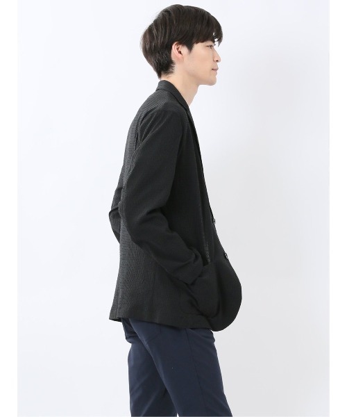 TAKA-Q(タカキュー)の「【ストレッチ 吸水速乾 ウォッシャブル】タカキュー ドットエア サッカーチェック 2ボタン シャツジャケット(テーラードジャケット・メンズ・ネイビー/ブラック・X-LARGE/LARGE/MEDIUM)」の5枚目の写真