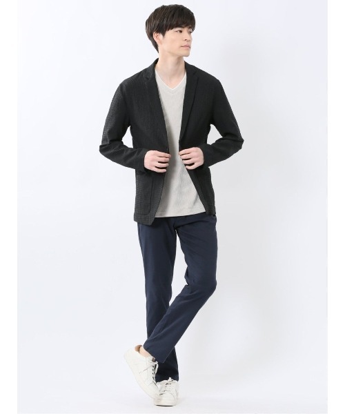 TAKA-Q(タカキュー)の「【ストレッチ 吸水速乾 ウォッシャブル】タカキュー ドットエア サッカーチェック 2ボタン シャツジャケット(テーラードジャケット・メンズ・ネイビー/ブラック・X-LARGE/LARGE/MEDIUM)」の6枚目の写真