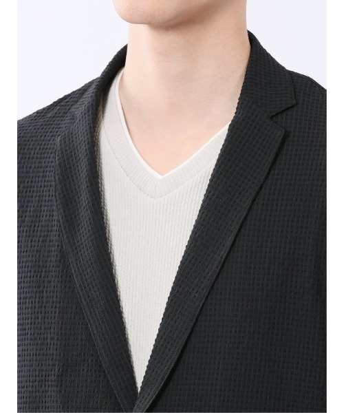 TAKA-Q(タカキュー)の「【ストレッチ 吸水速乾 ウォッシャブル】タカキュー ドットエア サッカーチェック 2ボタン シャツジャケット(テーラードジャケット・メンズ・ネイビー/ブラック・X-LARGE/LARGE/MEDIUM)」の10枚目の写真