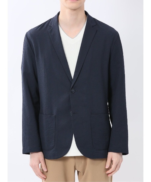 TAKA-Q(タカキュー)の「【ストレッチ 吸水速乾 ウォッシャブル】タカキュー ドットエア サッカーチェック 2ボタン シャツジャケット(テーラードジャケット・メンズ・ネイビー/ブラック・X-LARGE/LARGE/MEDIUM)」の19枚目の写真