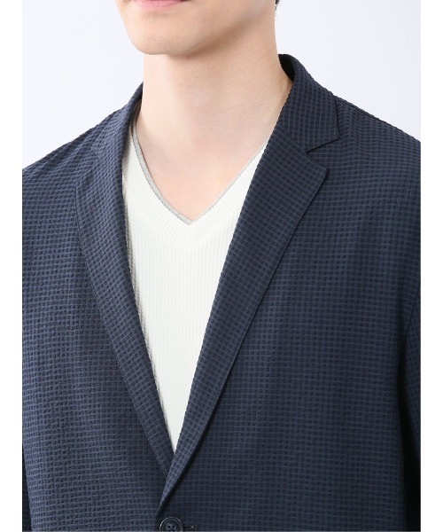 TAKA-Q(タカキュー)の「【ストレッチ 吸水速乾 ウォッシャブル】タカキュー ドットエア サッカーチェック 2ボタン シャツジャケット(テーラードジャケット・メンズ・ネイビー/ブラック・X-LARGE/LARGE/MEDIUM)」の22枚目の写真