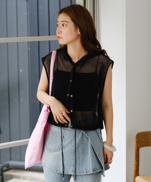 Kastane（カスタネ）の「*【S.Lサイズ展開】メッシュノースリパーカー