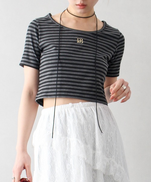 SpRay（スプレイ）の「テレコボーダー刺繍トップス（Tシャツ/カットソー・レディース・ホワイト×ブラック/グレー系その他・FREE）」の11枚目の写真