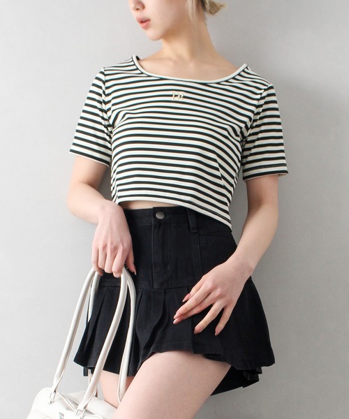 SpRay（スプレイ）の「テレコボーダー刺繍トップス（Tシャツ/カットソー・レディース・ホワイト×ブラック/グレー系その他・FREE）」の5枚目の写真