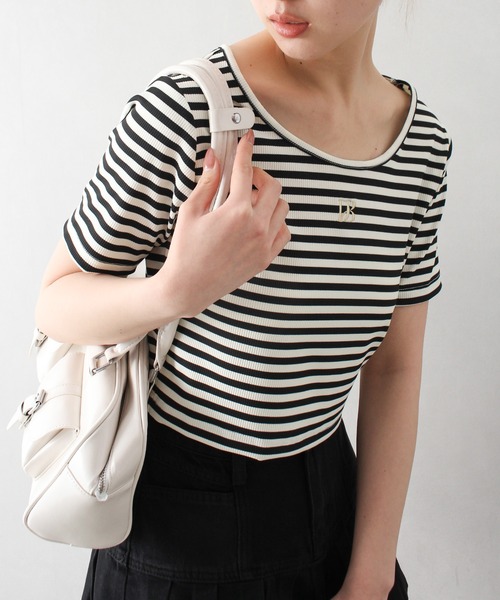 SpRay（スプレイ）の「テレコボーダー刺繍トップス（Tシャツ/カットソー・レディース・ホワイト×ブラック/グレー系その他・FREE）」の16枚目の写真
