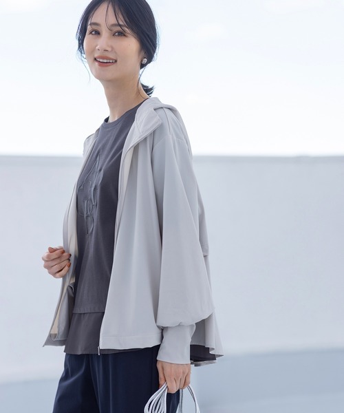 新品　今季　新作　メッシュ切り替えパーカーブルゾン　水色　ブルー セール】2025春夏【接触冷感・UVカット・はっ水加工】メッシュ