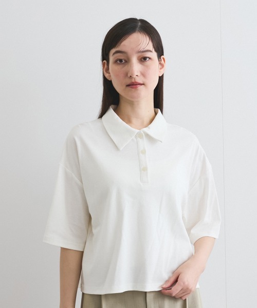 VICKY（ビッキー）の「【汗染み防止】ポロトップス≪セットアップ対応/洗濯機で洗える≫（Tシャツ/カットソー・レディース・オフホワイト/チャコールグレー/ブラック・M）」の4枚目の写真