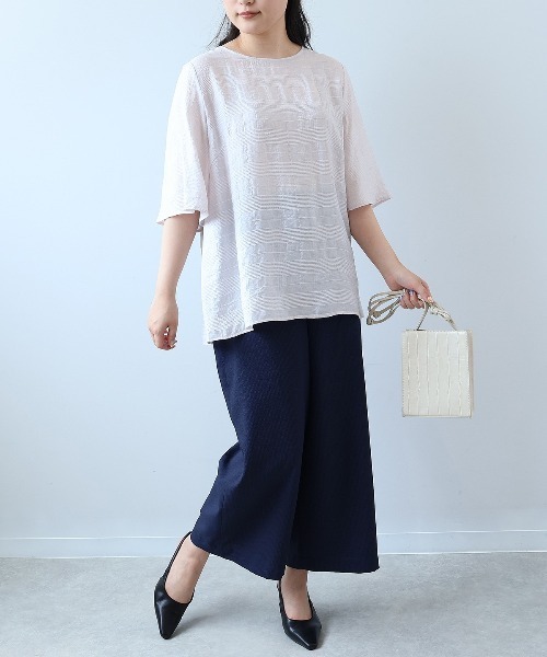 fleur by mint breeze(フルールバイミントブリーズ)の「【接触冷感】【L~5L 大きいサイズ】ドビーチェックバックフリルブラウス 半袖 春夏(シャツ/ブラウス・レディース・ライトグレー/オレンジ/ネイビー・3L/4L/5L/LL/L)」の7枚目の写真