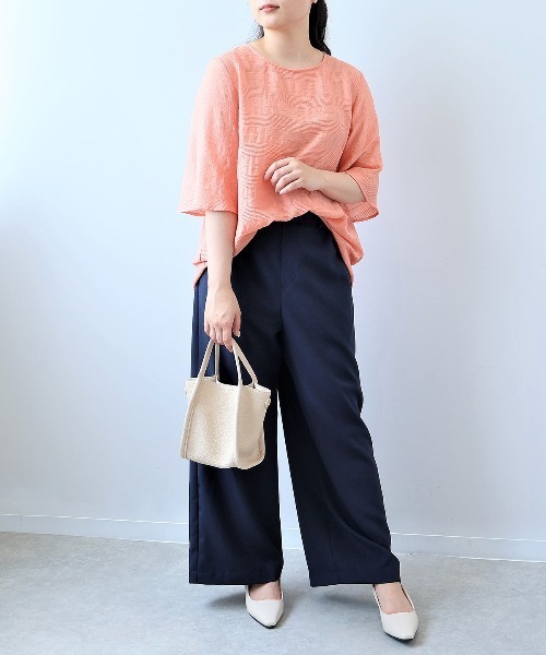 fleur by mint breeze(フルールバイミントブリーズ)の「【接触冷感】【L~5L 大きいサイズ】ドビーチェックバックフリルブラウス 半袖 春夏(シャツ/ブラウス・レディース・ライトグレー/オレンジ/ネイビー・3L/4L/5L/LL/L)」の11枚目の写真