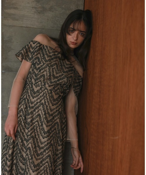 セール】カットブローシェレースデザインワンピースドレス