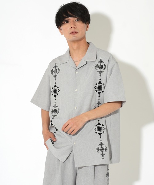 ATELANE/トロピカルキューバ刺繍オープンシャツ、ショーツ　セットアップ メンズ レディース セール】ATELANE/トロピカルキューバ刺繍オープンシャツ