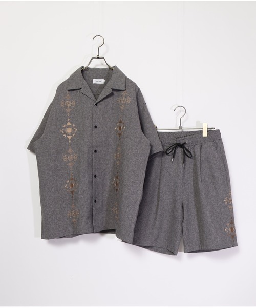ATELANE/トロピカルキューバ刺繍オープンシャツ、ショーツ　セットアップ メンズ レディース セール】ATELANE/トロピカルキューバ刺繍オープンシャツ