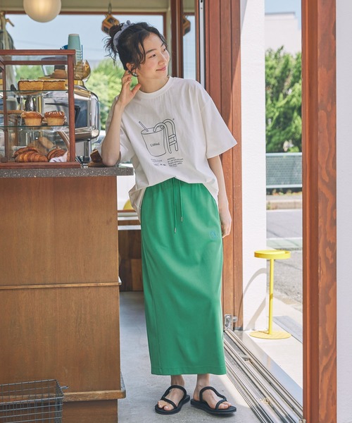 スカート leopi888 POOLSIDE COFFEE × Unblend 】ロゴ刺繍 カットリブ イージースカート