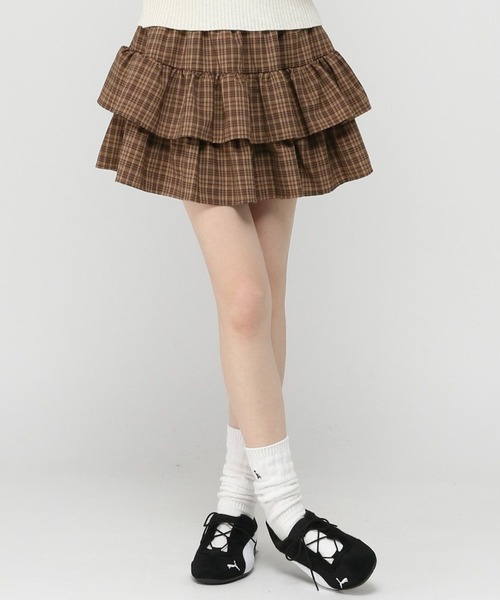 3.3 Field Trip （3.3フィールドトリップ）の「3.3 Field Trip／チェックフリルスカート（インパン付）（スカート・レディース・ブラック/ブルー/ブラウン・FREE）」の3枚目の写真