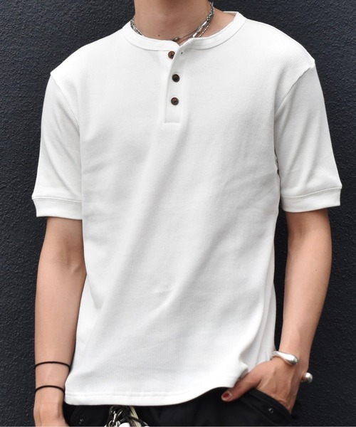 Deuxieme Classe ヘンリーネックカットソー　ワッフル　ホワイト so4u tシャツ ワッフルヘンリーネックカットソー レディース