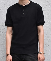 メンズのTシャツ/カットソー（ブラック/黒色系・ヘンリーネック