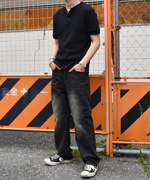 Noen(ノエン)の「ヘンリーネックワッフルTシャツ(Tシャツ/カットソー・メンズ・ブラック/ホワイト・MEDIUM/LARGE)」の6枚目の写真