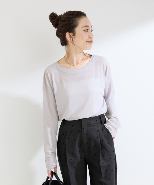 B.C STOCK（ベーセーストック）の「《追加2》ウォッシャブル / スラブシアーロンTEE（Tシャツ/カットソー・レディース・ブラック/チャコールグレー/ホワイト/ピンク・FREE）」の4枚目の写真