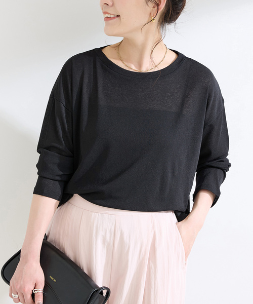 B.C STOCK（ベーセーストック）の「《追加2》ウォッシャブル / スラブシアーロンTEE（Tシャツ/カットソー・レディース・ブラック/チャコールグレー/ホワイト/ピンク・FREE）」の3枚目の写真