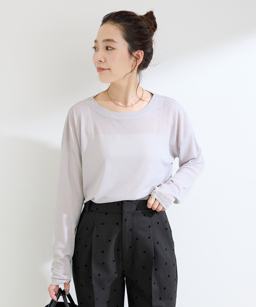 B.C STOCK（ベーセーストック）の「《追加2》ウォッシャブル / スラブシアーロンTEE（Tシャツ/カットソー・レディース・ブラック/チャコールグレー/ホワイト/ピンク・FREE）」の14枚目の写真