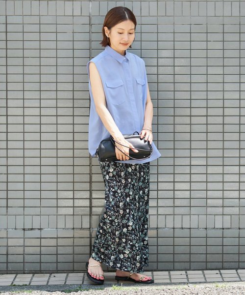 極美品✨IENA イエナ　ノースリーブ　紺　2024 モデル ノースリーブシアーコンビチュニック（シャツ／ブラウス）｜IENA