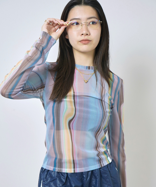 JOINT WORKS（ジョイントワークス）の「PISCESS/パイシス Holographic Mesh Top（Tシャツ/カットソー・レディース・サックスブルー・FREE）」の2枚目の写真