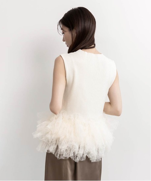RANDA（ランダ）の「チュールフリルニットトップス（ニット/セーター・レディース・クリーム/ピンク/ダークグレー・FREE）」の6枚目の写真