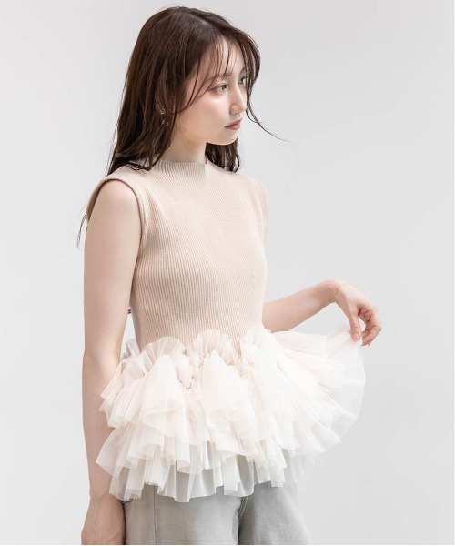 RANDA（ランダ）の「チュールフリルニットトップス（ニット/セーター・レディース・クリーム/ピンク/ダークグレー・FREE）」の8枚目の写真