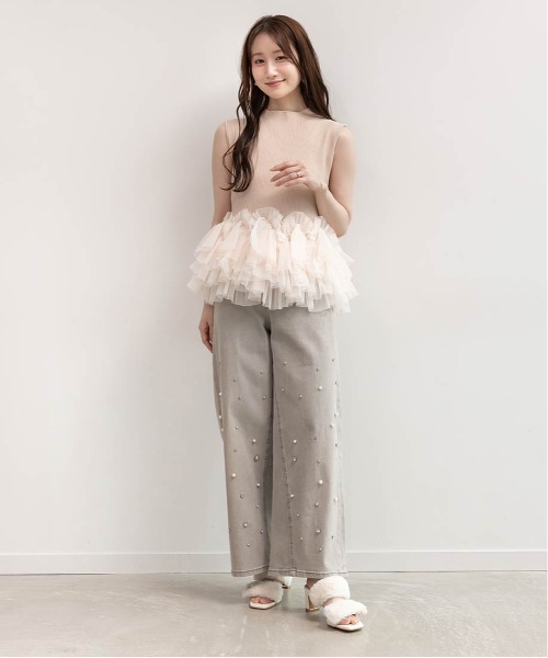 RANDA（ランダ）の「チュールフリルニットトップス（ニット/セーター・レディース・クリーム/ピンク/ダークグレー・FREE）」の11枚目の写真