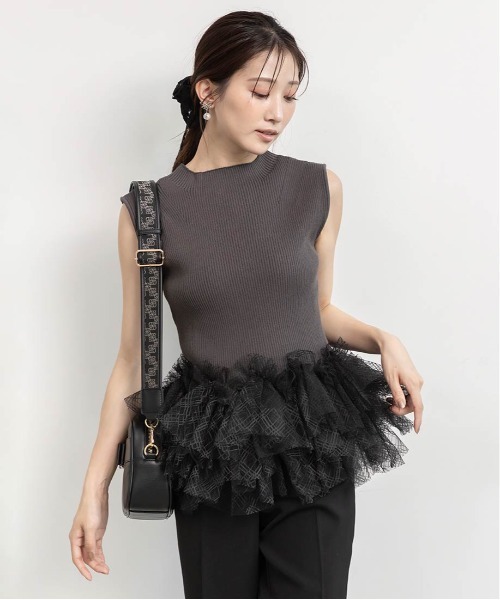 RANDA（ランダ）の「チュールフリルニットトップス（ニット/セーター・レディース・クリーム/ピンク/ダークグレー・FREE）」の12枚目の写真