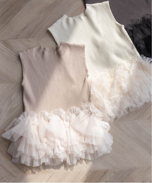 RANDA（ランダ）の「チュールフリルニットトップス（ニット/セーター・レディース・クリーム/ピンク/ダークグレー・FREE）」の17枚目の写真
