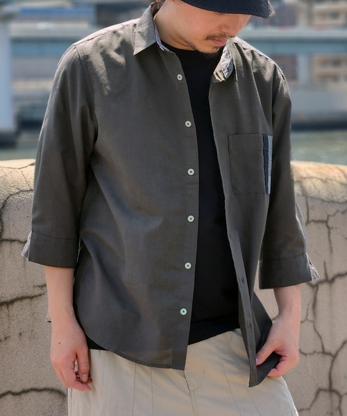 ikka(イッカ)の「7分袖リネン混切り替えポケットシャツ(シャツ/ブラウス・メンズ・ライトグレー/ネイビー/チャコールグレー/オリーブ・M/L/XL/S)」の2枚目の写真