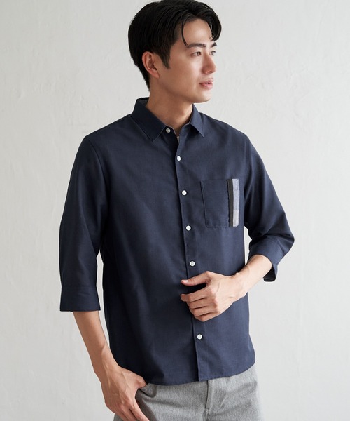 ikka(イッカ)の「7分袖リネン混切り替えポケットシャツ(シャツ/ブラウス・メンズ・ライトグレー/ネイビー/チャコールグレー/オリーブ・M/L/XL/S)」の19枚目の写真