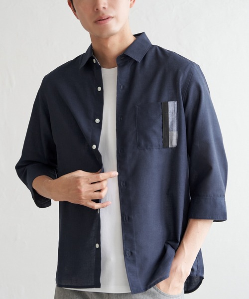 ikka(イッカ)の「7分袖リネン混切り替えポケットシャツ(シャツ/ブラウス・メンズ・ライトグレー/ネイビー/チャコールグレー/オリーブ・M/L/XL/S)」の10枚目の写真