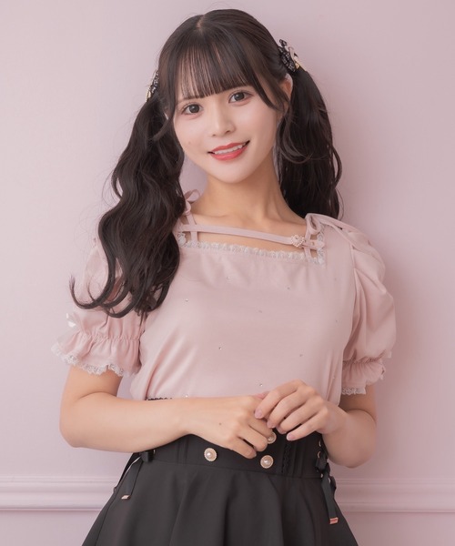 セール】デコルテベルトデザイントップス（Tシャツ/カットソー
