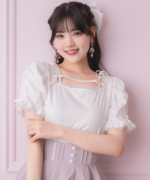セール】デコルテベルトデザイントップス（Tシャツ/カットソー