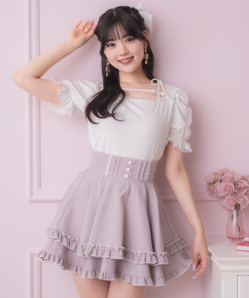 tシャツ デコルテベルトデザイントップス レディース セール】デコルテベルトデザイントップス（Tシャツ/カットソー