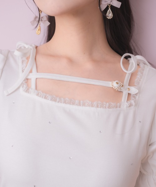 tシャツ デコルテベルトデザイントップス レディース セール】デコルテベルトデザイントップス（Tシャツ/カットソー