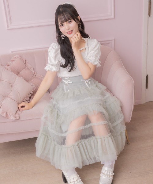 tシャツ デコルテベルトデザイントップス レディース セール】デコルテベルトデザイントップス（Tシャツ/カットソー