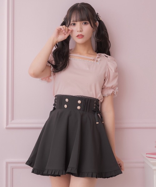 tシャツ デコルテベルトデザイントップス レディース セール】デコルテベルトデザイントップス（Tシャツ/カットソー