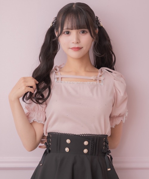 ROJITA(ロジータ)の「デコルテベルトデザイントップス(Tシャツ/カットソー・レディース・ピンク/ホワイト/ブラック・FREE)」の9枚目の写真
