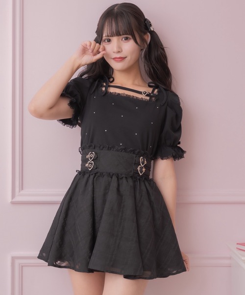 tシャツ デコルテベルトデザイントップス レディース セール】デコルテベルトデザイントップス（Tシャツ/カットソー