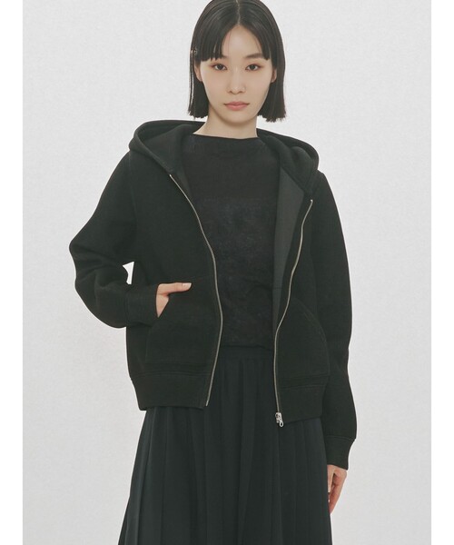 MIDIUMISOLID(ミディウミソリッド)の「MIDIUMISOLID for Ladies シアーダブルニットジップパーカー(Tシャツ/カットソー・レディース・ブラック/ライトグレー・FREE)」の2枚目の写真