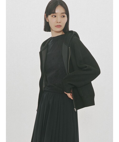 MIDIUMISOLID(ミディウミソリッド)の「MIDIUMISOLID for Ladies シアーダブルニットジップパーカー(Tシャツ/カットソー・レディース・ブラック/ライトグレー・FREE)」の6枚目の写真