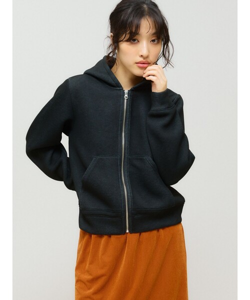 MIDIUMISOLID(ミディウミソリッド)の「MIDIUMISOLID for Ladies シアーダブルニットジップパーカー(Tシャツ/カットソー・レディース・ブラック/ライトグレー・FREE)」の7枚目の写真