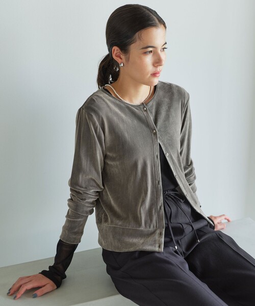 green label relaxing（グリーンレーベルリラクシング）の「極みシアーフロッキーカーデ（カーディガン/ボレロ・レディース・ブラック/グレー/ダークブラウン/ライトピンク/ライトブルー・FREE）」の2枚目の写真